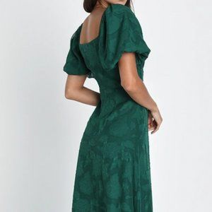 Emerald Green Floral Jacquard Midi Dress